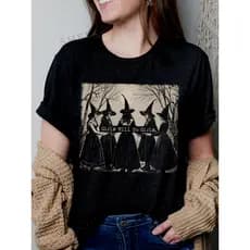 Camiseta Feminina Casual Blusa Estampa de Bruxa para Halloween Unissex