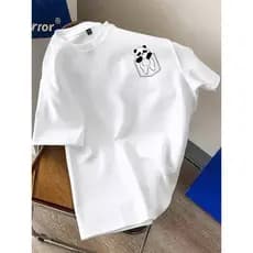 Camiseta de Gola Careca de Manga Curta Branca de Malha Masculina, Camiseta Casual