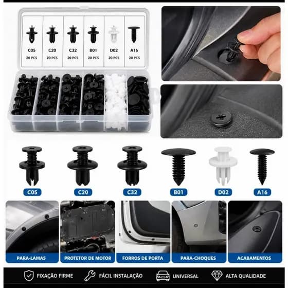 Kit 100 Presilha Grampo Automotivo Fixador de Carro Prendedor Híbrido De Clipes De Fixação De Peças De Pino Parachoque