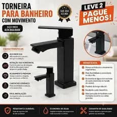 KIT 2 Torneiras Gourmet Lavabo Banheiro Luxo Preto Inox 1/2 cuba  Torneira preta fosca Torneira banheiro