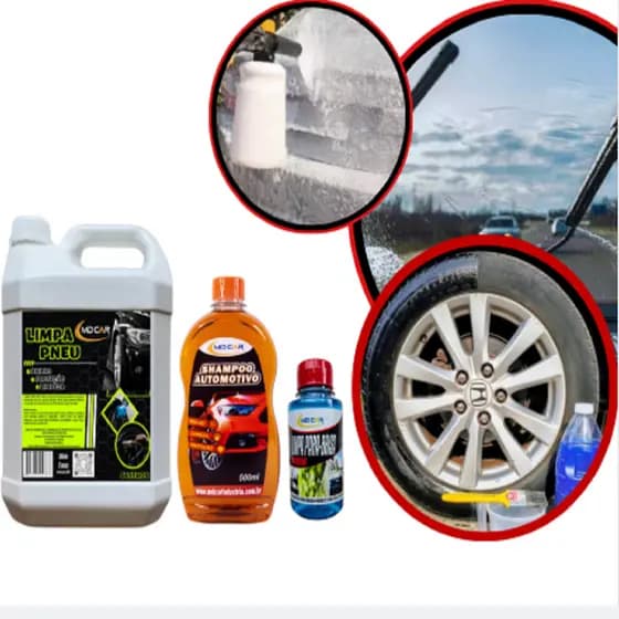 Limpeza Automotiva Profissional - MD CAR – Pretinho 5L + Shampoo 500ml + Limpa Parabrisa 100ml +KIT AUTOMOTIVO