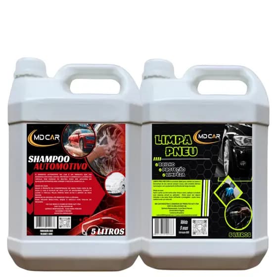 KIT Lava Rapido - Shampoo Automotivo + Pretinho para Pneu 5 LITROS - MD CAR - Lavagem Completa
