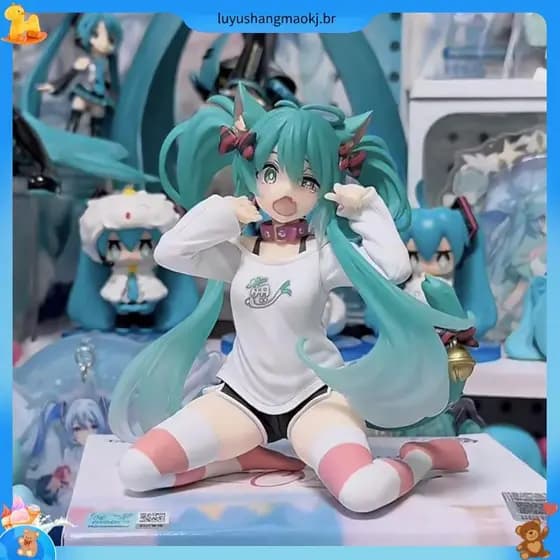 Hatsune MIKU Pijama de manga curta com orelha de gato Hatsune Figura MIKU Modelo de cenário Anime Linda menina decoração