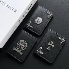 Saco De Cartão De Couro Moda 3D Rebites De metal Tag Armazenamento ID Banco Carteira Pacote Dobrável Casal Presente