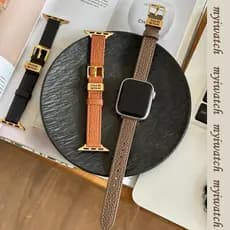 Pulseira De Couro De Emagrecimento Requintada Para iWatch Série 11 10 9 S8 7 6 5 4 SE 3 2 1 Textura De Lichia Banda Femi
