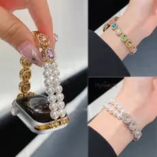 Pulseira De Relógio Elástica De Pérola De Strass De Luxo Para iWatch Series Ultra 11 10 9 8 7 6 SE 5 4 3 2 42mm 44mm 41m