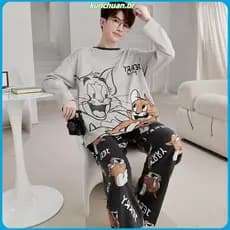 Pijama Masculino Plus Size M-XXXXL Confortável Estampa De Desenho Animado Moda Roupas Para Casa Pulôver Manga Comprida T