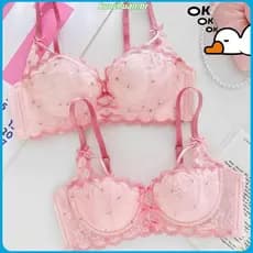 Estudante japonês pequeno rosa açúcar rosa motim roupa interior feminina seios pequenos Push-Up sutiã de renda sem anel