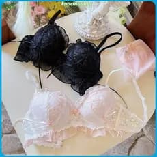 Japonês rendas roupa interior feminina estilo fino sem fio seios pequenos Push-up suporte superior evitar flacidez doce