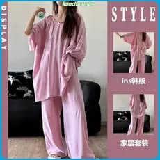 [JTZ] Conjunto de pijama feminino de tecido de seda de algodão respirável macio e adequado para a pele, novo terno simpl
