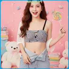 Meninas seios pequenos reunidos roupa interior xadrez mais magro olhar estilo coreano copo fixo outono inverno doce Anti