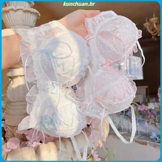 Doce japonês Lolita puro desejo estilo renda menina roupa interior de renda estilo fino sem fio seios pequenos sutiã Pus