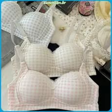 Japonês doce renda xadrez roupa interior feminina seios pequenos reunindo sem anel de aço confortável estilo fino sem an