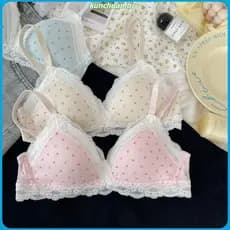Doce Floral renda borda roupa interior feminina seios pequenos reunindo seios Anti-flacidez respirável triângulo copo es