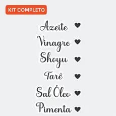 Cartela com 6 Adesivos PREMIUM em Vinil Impermeável  – Temperos Cozinha: Vinagre, Óleo, Azeite
