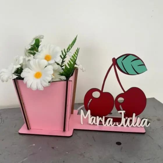 Centro Mesa Cachepô Cereja Jardim Encantado Lembrancinha Decorativa Festa Infantil
