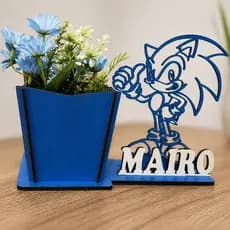 Kit Centro de Mesa Cachepô Sonic Decoração Festa Aniversario Vaso Festa Menino