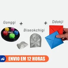 (+VENDIDO) 3 Jogos Gonggi, Ddakji e Biseokchigi Coreano Jogo do Envelope + Jogo da Pedra + 5 Marias