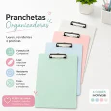 Prancheta A4 Colorida com Prendedor de Metal, Leve e Resistente para Escola Escritório Estudos