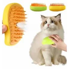 Escova a Vapor 3 em 1 USB Recarregável para Pets, Massageia, Hidrata e Remove Pelos (Cores Verde/Amarelo)