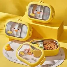 Marmita Infantil Pato Amarelo Aço Inoxidável Divisória BPA Free