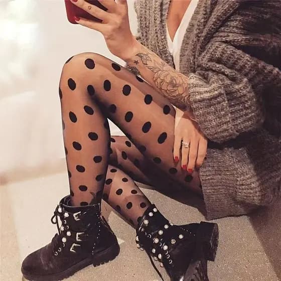 Meia Calça de Bolinhas Preta Transparente Resistente Elegante para Mulheres