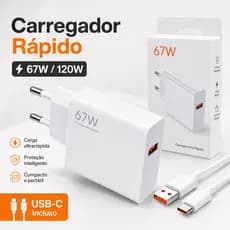 Carregador Rápido Turbo 67W/120W USB-C Cabo Tipo C Incluso Plug UE Para Celular Xiaomi Samsung