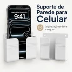 Suporte de Celular de Parede Multiuso Cor Branca, Organizador Prático para Casa, Quarto e Escritório