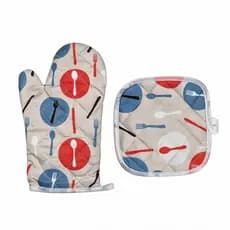 Conjunto Luva Térmica + Apanha Panela Estampado, Proteção Contra Queimaduras para Assar e Cozinhar
