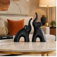 Kit Escultura Elefante Decoração Enfeite Estatueta Luxo Moderno para Quarto Sala