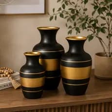 Kit Trio Vasos Decorativos Cerâmica Urna Enfeite Casa Sala Quarto Hall