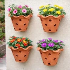 Kit 4 Vasos Babado Barro Cerâmica Orquídeas Plantas Flores para Decoração Jardim Quintal