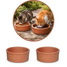 Kit 2 Comedouro Bebedouro 1,5 Litros Barro Cerâmica Água Fresca Ração Animais Gatos Cachorros Cães Pets Artesanal