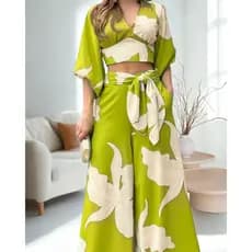 Conjunto Feminino, Calça Pantalona, Cropped, Roupa Feminina, Conjunto verde, roupa social, roupa casual, presente fem