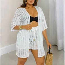 Moda Praia, Saída de Praia, Short e Kimono de Praia, Conjunto Feminino, Roupa de Piscina Feminina