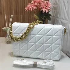 Bolsa Feminina 30 cm, Branca, com corrente dourada, para festa casual e evento casamento