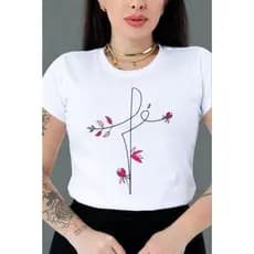 T-shirt Feminina Fé, Camiseta Feminina Branca casual