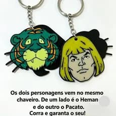 Chaveiro Personagem Duplo He-Man e Pacato Filme HeMan Mestre do Universo Gato Guerreiro He Man