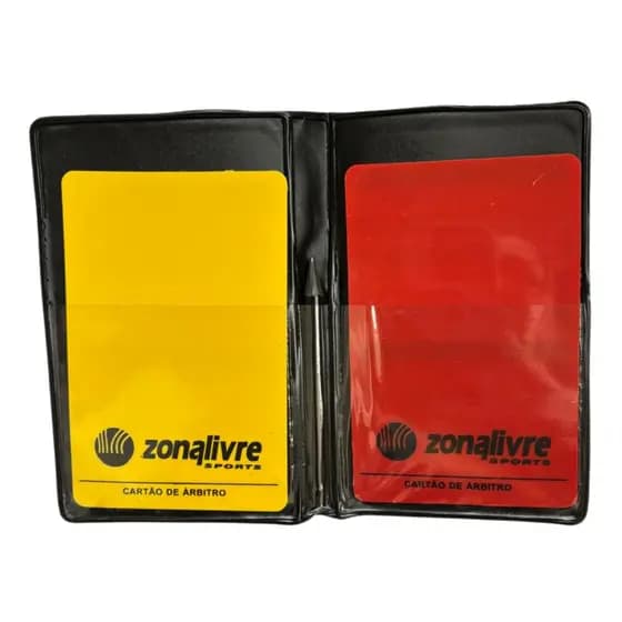Cartão de Árbitro Zona Livre C/Capa e Lápis Amarelo e Vermelho