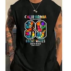 Camiseta Regata Sleeveless Passeio California 89 Collor Masculina Top Larga Moda Masculina Algodão