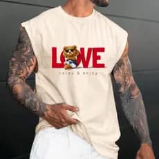 Regata Masculina Love Urso Lançamento Off Whith Oversized Larga Moda Masculina