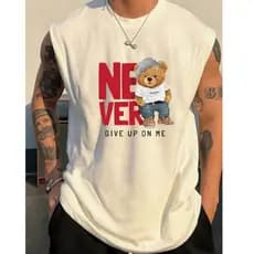 Regata Masculina Never Up Urso Lançamento Off Whith Oversized Larga Moda Masculina
