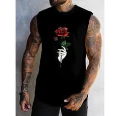 Regata Camiseta Sleeveless Rosa Vermelha Masculina Top Larga Moda Masculina Algodão