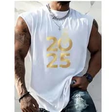 Camiseta Regata Sleeveless Ano Novo 2025 Reveillon Masculina Top Larga Moda Masculina Algodão