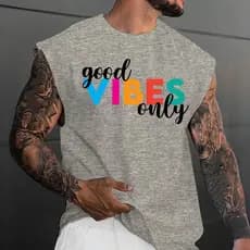 Camiseta Regata Sleeveless Good Vibes Lançamento Masculina Top Larga Moda Masculina Algodão
