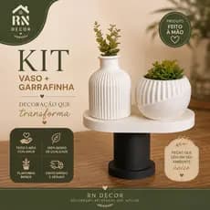 Kit Vaso Decorativo  em Gesso com Garrafa e Vasinho e bandeja Moderno  Decoração  para Sala, Mesa, Quarto e Escritório
