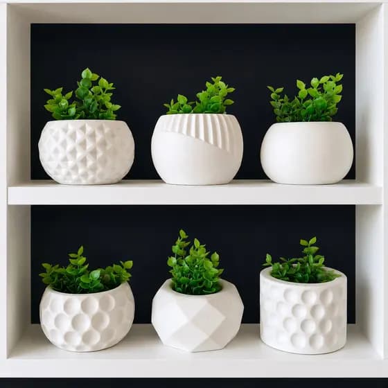 Conjunto decorativo com 6 vasos incluso planta artificial para decoração sala quarto banheiro lavabo envio full
