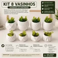 Kit 2 vasinhos 4 Vasinhos 8 vasinhos Decorativo Acompanha  Plantas artificial Quarto Sala Escritorio