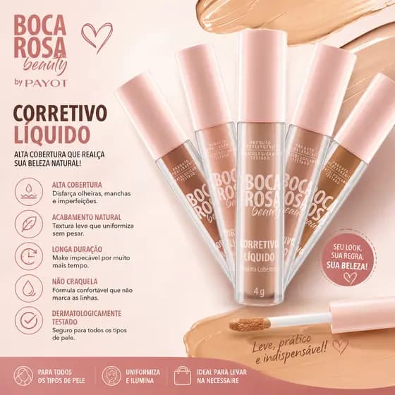 Corretivo Líquido Boca Rosa Beauty by Payot Alta Cobertura Longa Duração Acabamento Natural