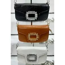 Bolsa de dessuador com strass para mulheres, bolsa transversal com duas alças de corrente de ferro, fashion.